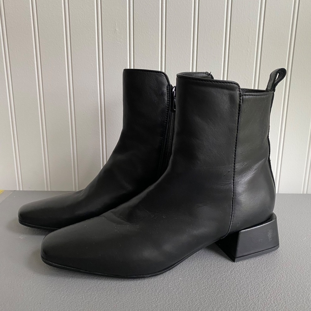 Napoleoni Y2K Black Leather Ankle Boots Booties Size 38 Square Toe Made In Italy